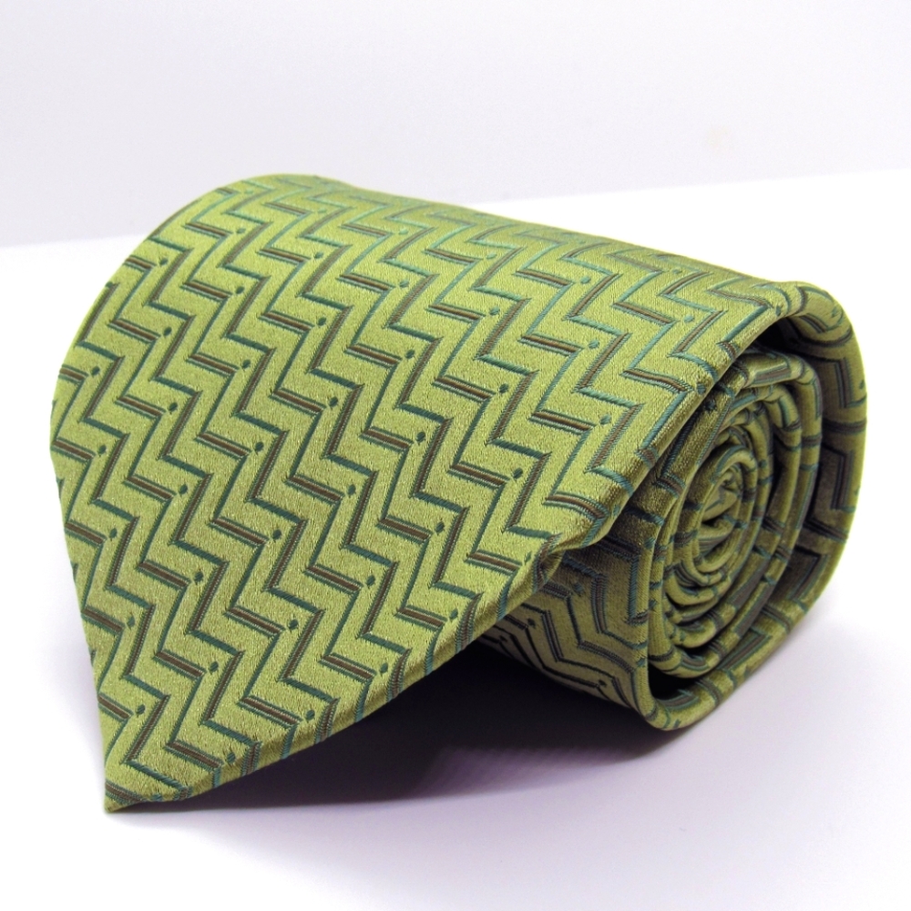 Saks Fifth Avenue Exclusive Men's Neck Tie - Green & Brown Zigzag/Microdots